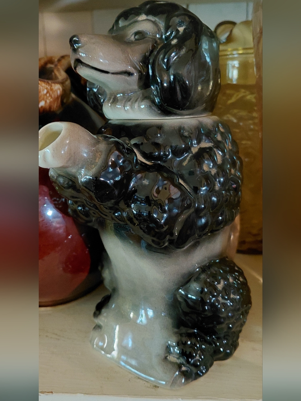 Glossy Black and Cream Poodle Figurine Sculpture - Home Art